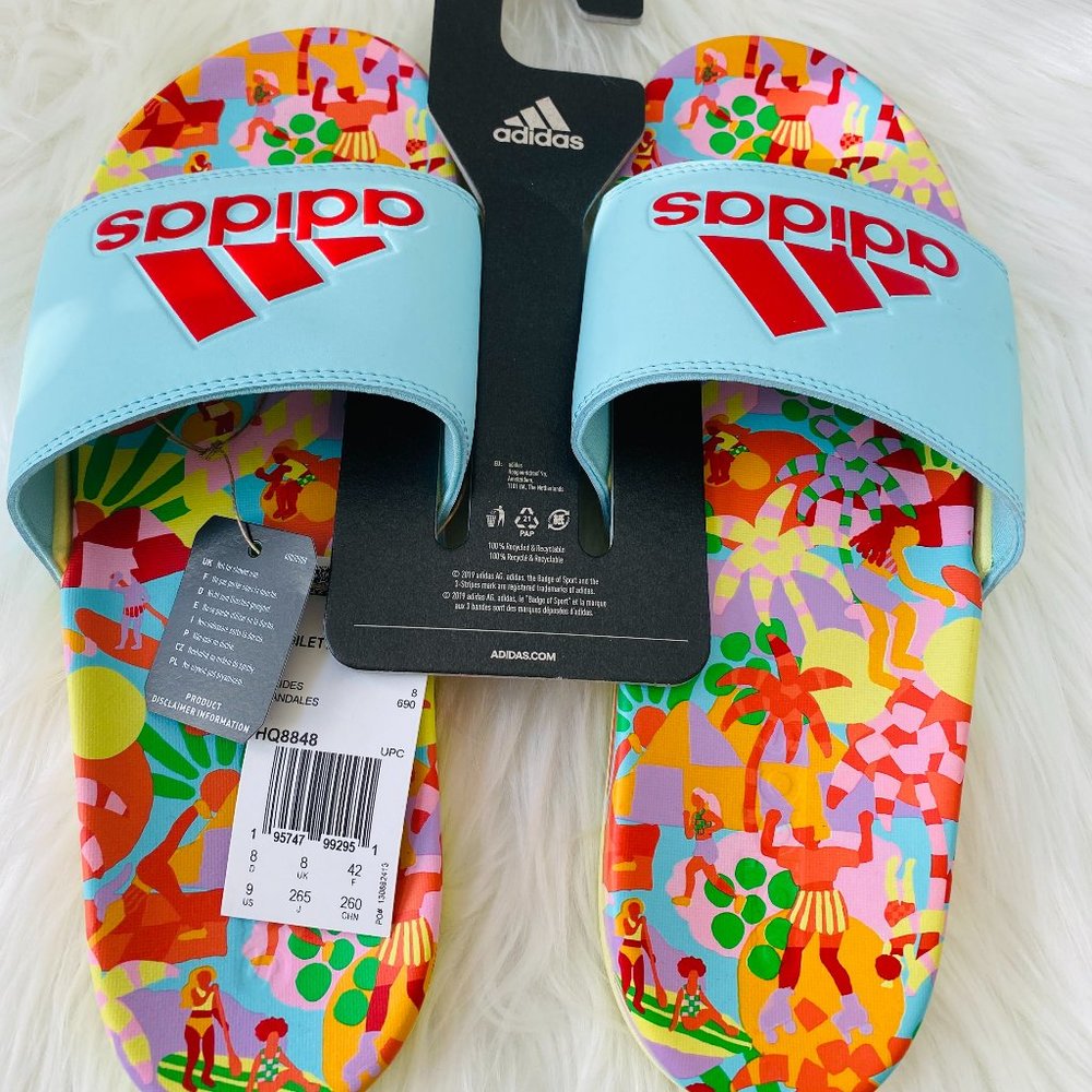 Adidas Women Floral Slide Slippers Sandals Size 9